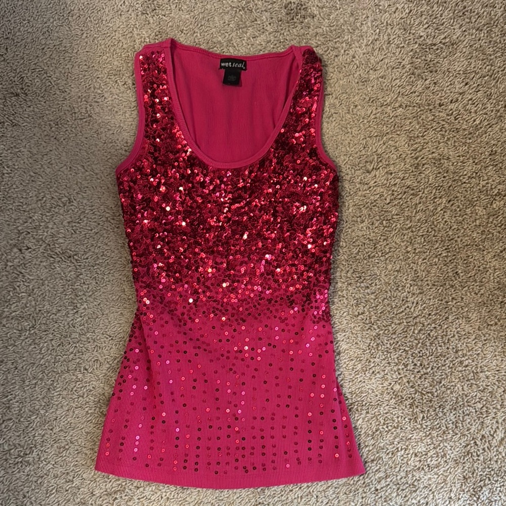 Pink Sequin Tank Top